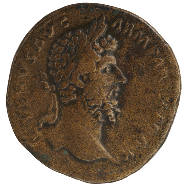Sestertius of Lucius Verus (130–169), Roman emperor 161–169. Obverse: head of Lucius Verus with