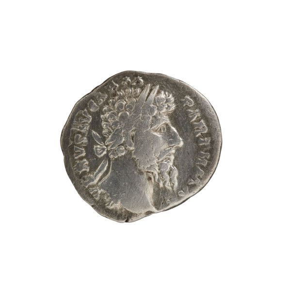 Denarius of Lucius Verus (130–169; Roman emperor 161–169). Obverse: Head of Lucius Verus in laurel