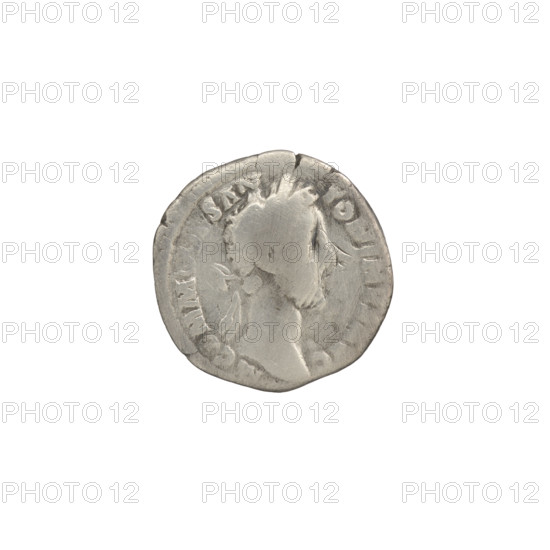 Denarius of Commodus (161–192 CE). Obverse: head of Commodus in a laurel wreath facing right,