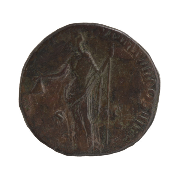 Sestertius of Commodus (161–192; Roman emperor 177–192). Obverse: Head of Commodus in a laurel