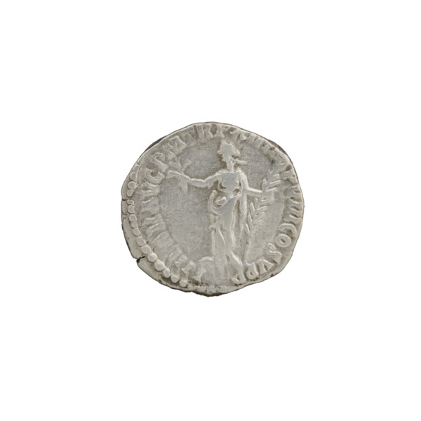 Denarius of Commodus (reigned 177–192 AD), c. 186–187. Obverse: Head of Commodus in a laurel wreath