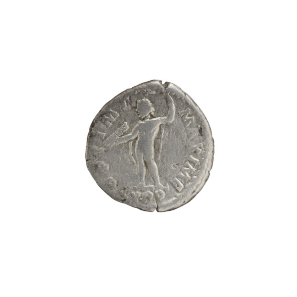 Denarius of Commodus (161–192; Roman emperor 177–192). Obverse: Head of Commodus in a laurel wreath