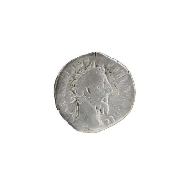 Denarius of Commodus (reign 177–192). Obverse: Head of Commodus in a laurel wreath facing right,
