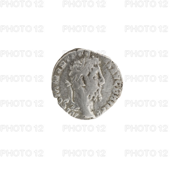 Denarius of Commodus (reign 177–192 CE). Obverse: Head of Commodus in a laurel wreath facing right,