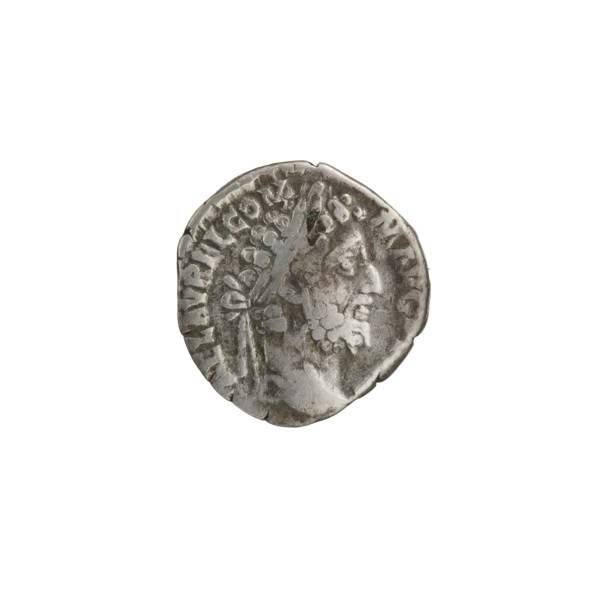 Denarius of Commodus (reigned 177–192). Obverse: Head of Commodus in laurel wreath facing right,