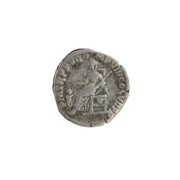 Denarius of Commodus (reigned 177–192). Obverse: laureate head of Commodus facing right,