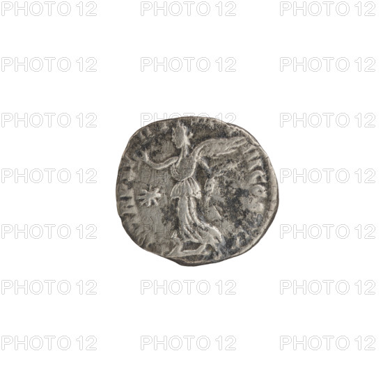 Denarius, Commodus (161–192; Roman emperor 177–192), silver coin. Obverse: Head of Commodus in a