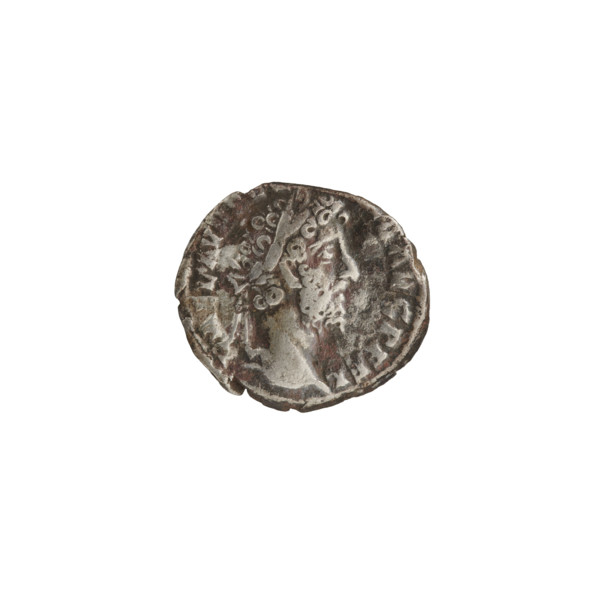 Denarius of Commodus (161–192; Roman emperor 177–192). Obverse: Head of Commodus in a laurel wreath
