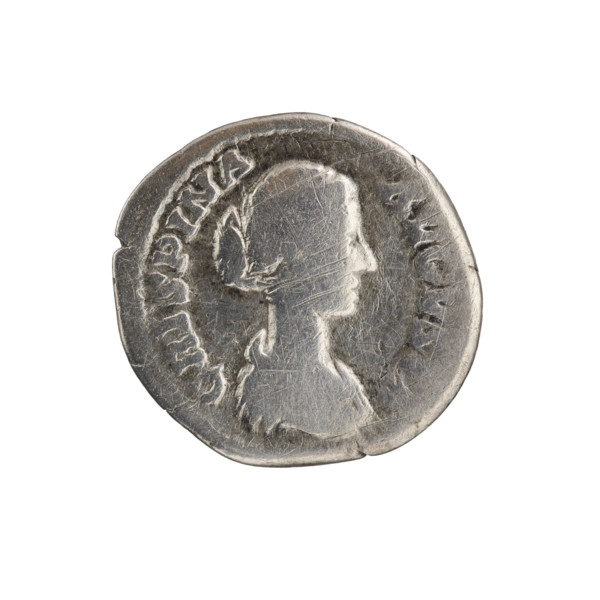 Denarius; obverse: bust of Crispina in drapery facing right, inscription CRISPINA AVGVSTA; reverse: