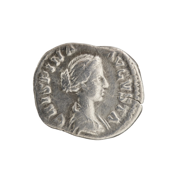 Denarius depicting Crispina (164–192?; Roman empress 178–192) and Commodus (161–192; Roman emperor