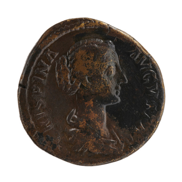 Sestertius, Crispina (164–192?, Roman empress 178–191) and Commodus (161–192, Roman emperor