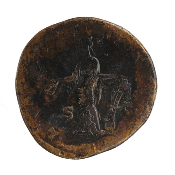 Sestertius, 178–183 CE. Obverse: Bust of Crispina in drapery facing right, legend 'CRISPINA