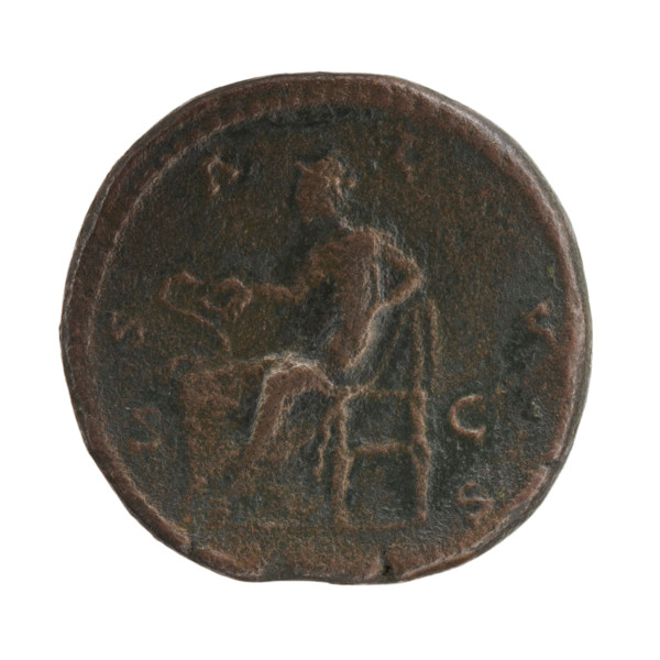 Sestertius of Commodus and Crispina (circa 178–183). Obverse: Bust of Crispina draped, right,