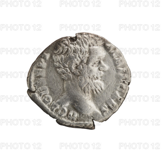 Denarius, ca. 194–195 CE. Obverse: Head of Clodius Albinus uncovered to the right, inscription D