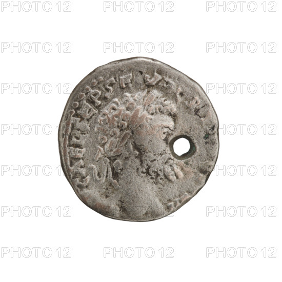 Denarius (with a hole). Roman deities: Fortuna; Septimius Severus (Roman emperor, 146–211) —