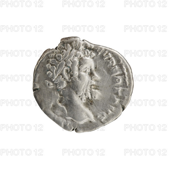 Denarius of Septimius Severus (146–211; Roman emperor 193–211). Obverse: Head of Septimius Severus