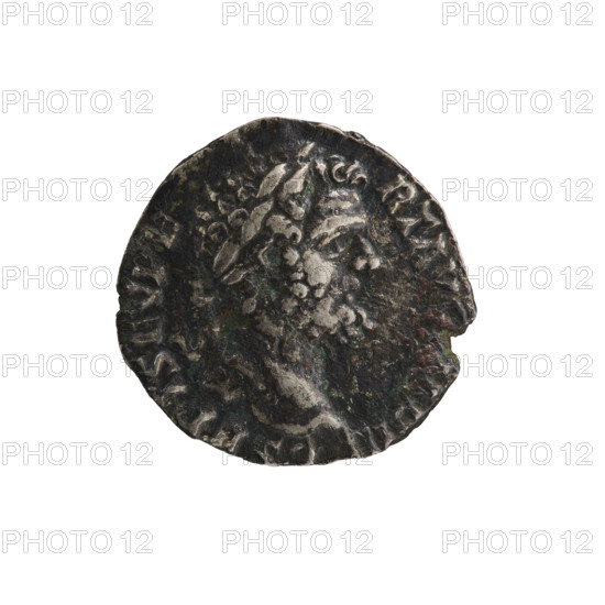 Denarius of Septimius Severus (146–211; Roman emperor 193–211). Obverse: Head of Septimius Severus