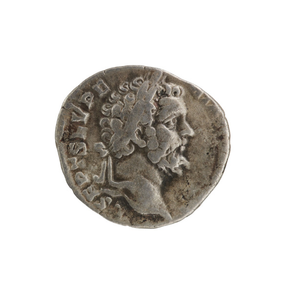 Denarius; obverse: Head of Septimius Severus in a laurel wreath facing right, inscription L SEPT