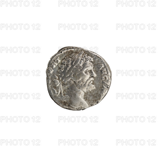 Denarius depicting Head of Septimius Severus in a laurel wreath facing right, inscription 'RT AVG