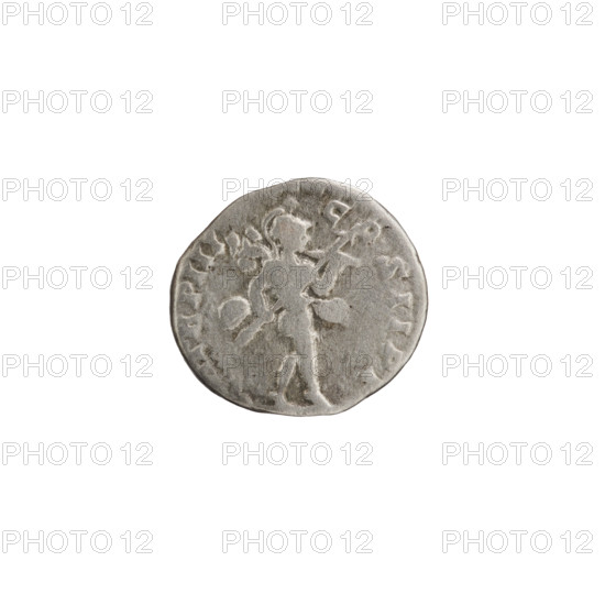 Denarius; obverse: Head of Septimius Severus in a laurel wreath facing right, inscribed L S, T SEV