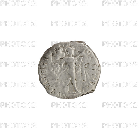 Denarius depicting Roman deities: Obverse: head of Septimius Severus with laurel wreath facing