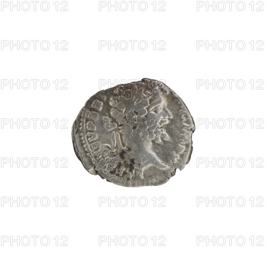 Denarius; Obverse: Head of Septimius Severus in a laurel wreath facing right, pearl rim,