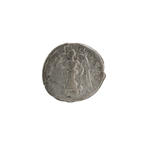 Denarius depicting Roman deities: Obv. Head of Septimius Severus in a laurel wreath facing right