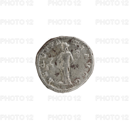 Denarius; obverse: head of Septimius Severus with laurel wreath facing right, pearl rim;