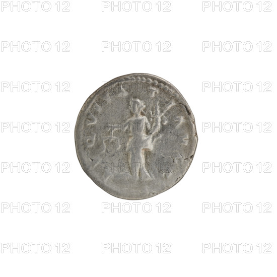 Denarius; obverse: head of Septimius Severus with laurel wreath facing right, pearl rim, legend