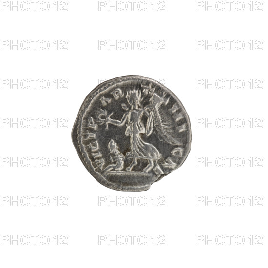 Denarius; obverse: head of Septimius Severus in a laurel wreath facing right, pearl rim,