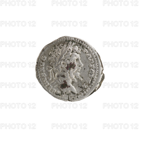Denarius; obverse: Head of Septimius Severus in a laurel wreath facing right, inscribed SEVERVSAVG