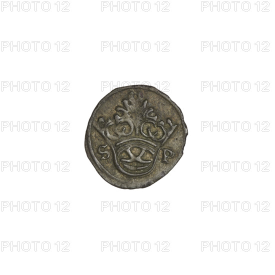 Crown denarius of Sigismund I the Old (King of Poland, 1506–1548); obverse: crown with letters S