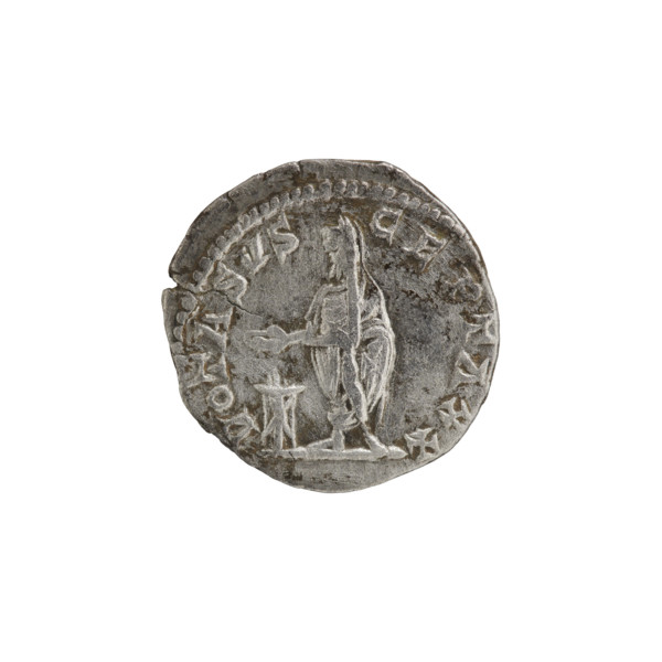 Denarius, standing emperor (iconographic), tripod (iconographic). Septimius Severus (Roman emperor;