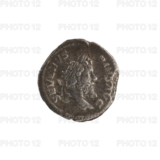 Denarius showing standing emperor and tripod iconography. Obverse: SEVERVS PIVS AVG — head of