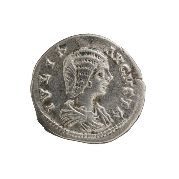Denarius of Julia Domna (ca. 160–217), Roman empress (193–211). Obverse: IVLIA AVGVSTA — bust of