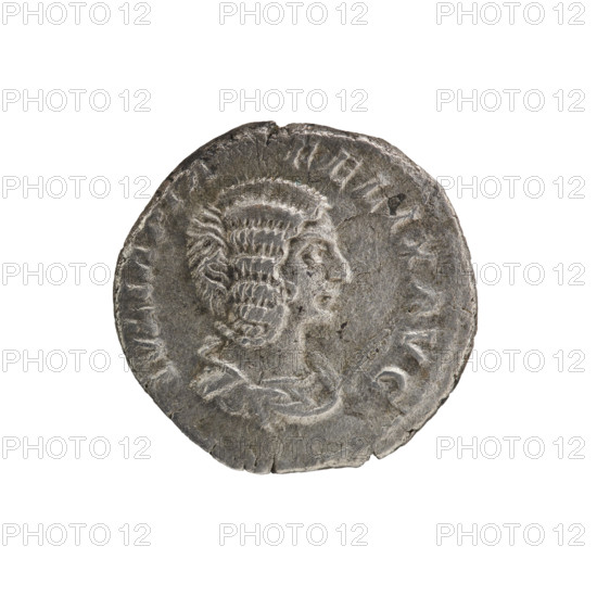 Denarius of Caracalla (188–217 CE; Roman emperor 198–217) featuring Julia Domna (ca. 160–217; Roman
