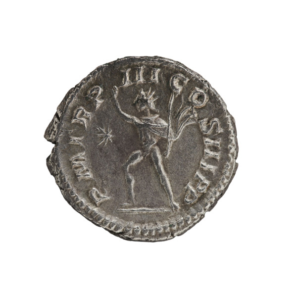 Denarius, Elagabalus (204–222; Roman emperor 218–222). Obverse: Bust of Elagabalus with laurel