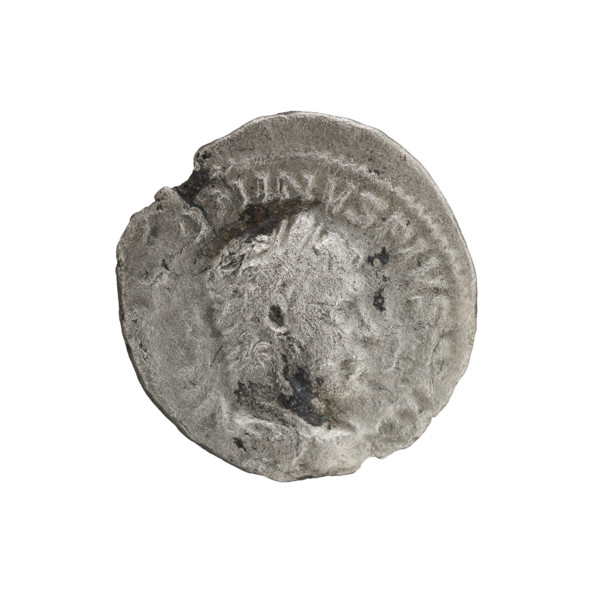 Denarius of Elagabalus (reigned 218–222 CE), Roman Empire. Obverse: Bust of Elagabalus with laurel