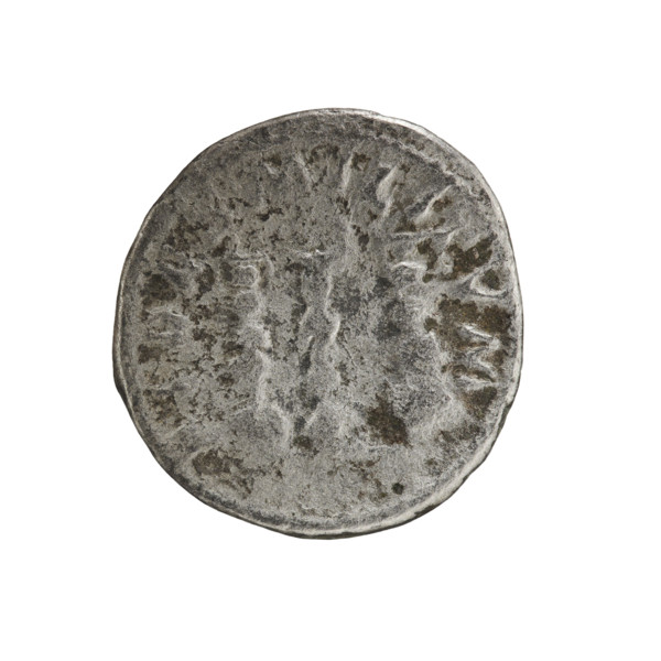 Denarius of Elagabalus (reigned 218–222 AD), Roman Empire. Obverse: Bust of Elagabalus with laurel