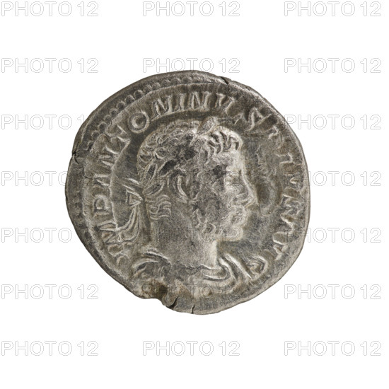 Denarius of Elagabalus (reigned 218–222). Obverse: Bust of Elagabalus with a laurel wreath and