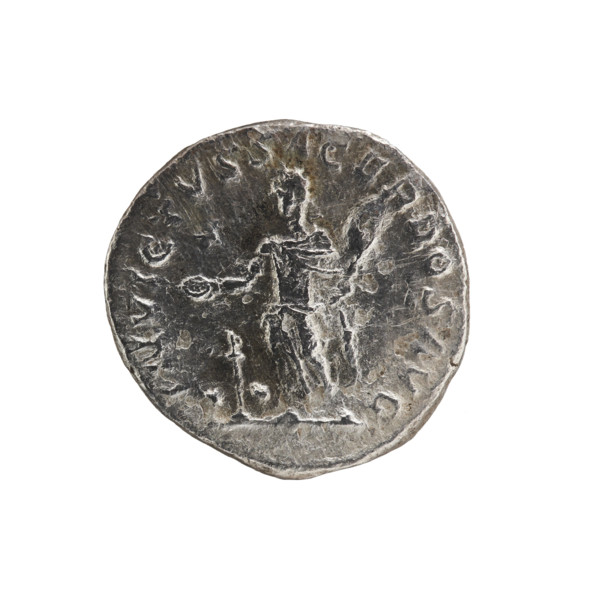 Denarius of Elagabalus (reigned 218–222), Roman Empire, c. 220–222. Obverse: Bust of Elagabalus
