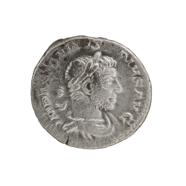 Denarius of Elagabalus (Roman emperor, 218–222). Obverse: Bust of Elagabalus facing right, wearing