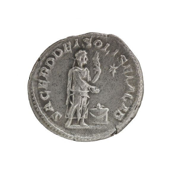 Denarius of Elagabalus (204–222; Roman emperor 218–222), Roman Empire, 220–222. Obverse: Bust of