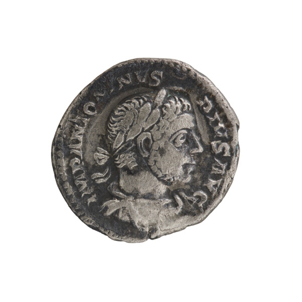 Denarius of Elagabalus (reigned 218–222 CE), Roman Empire, c. 220–222. Obverse: Bust of Elagabalus