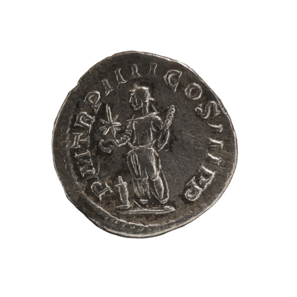 Denarius of Elagabalus (reigned 218–222). Obverse: Bust of Elagabalus with laurel wreath and