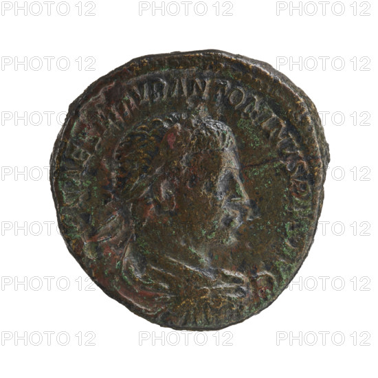 Sestertius of Elagabalus (204–222; Roman emperor 218–222). Obverse: Bust of Elagabalus in laurel