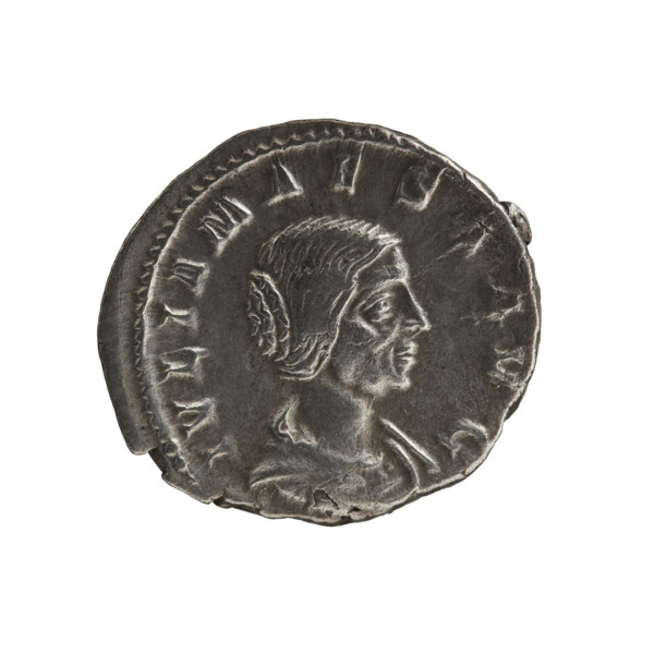 Denarius, Elagabalus (204–222; Roman emperor 218–222). Obverse: IVLIAMAESAAVG — Draped bust of