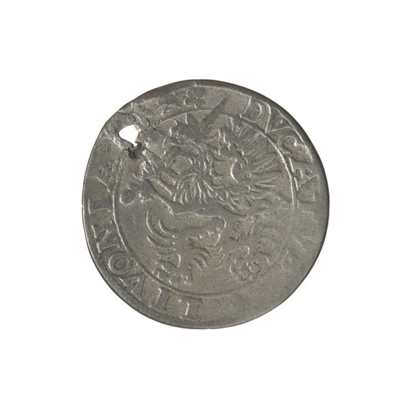 Livonian half-mark (half-fine), ca. 1573. Obverse: inscription 'HALB/MARCK', two heraldic shields