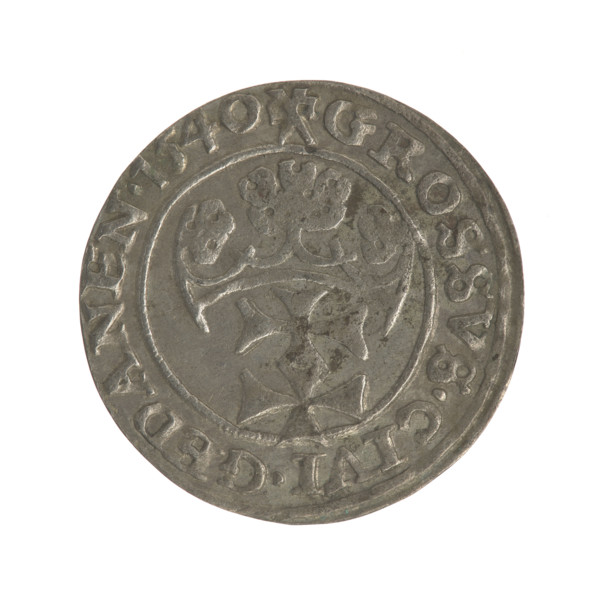 Gdansk grosz, Sigismund I the Old (King of Poland; 1506–1548). Silver coin, 1540. Obverse: Crowned