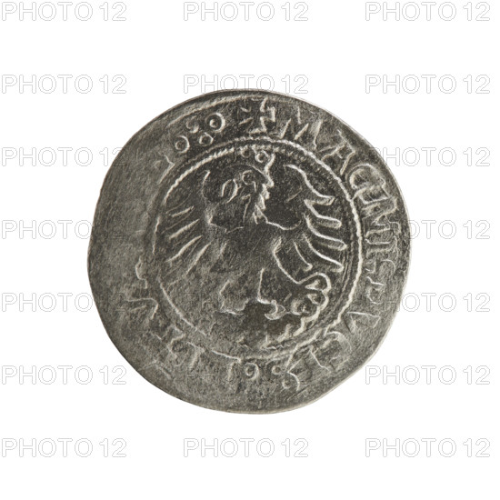 Lithuanian half-grosz, Sigismund I the Old (king of Poland; 1506–1548). Obverse: Pogon (Lithuanian